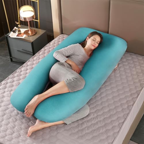 Image of Pregnancy Pillow Cover (ONLY Pillowcase) - U Shaped Pillow Case - Maternity Body Pillow Cover - Removable Soft Cotton Cover (Blue)