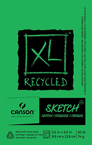 Canson XL Series Sketchbook, Recycled, Foldover Pad, 3.5x5.5 inches, 100 Sheets (50lb/74g) - Artist Paper for Adults and Students - Graphite, Charcoal, Pencil, Colored Pencil