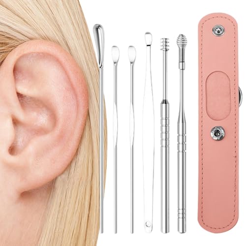 Earwax Removal Kit - 6Pcss Ear Wax Removal, Stainless Steel Earwax Cleaner with PU Storage Bag, Ear Cleaning Tool, Professional Tool for Ear Cleaning, for Family, Friends, Adults, and Kid