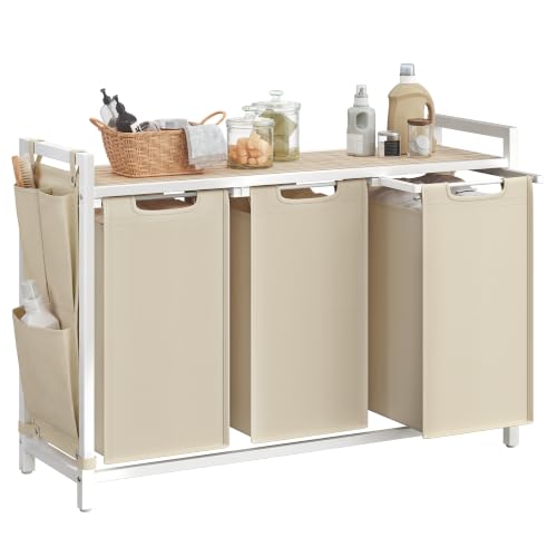Image of VASAGLE Laundry Hamper with Shelf, 3 Pull-Out Bags, 3 x 10.6 Gallons (40 L)
