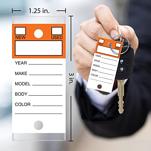 Image of Versa-Tags 250 Per Box, Self-Protecting Paper Key Tags with Chrome-Plated Split Rings Perfect for Car Truck Or RV Dealers Top Stripe Orange