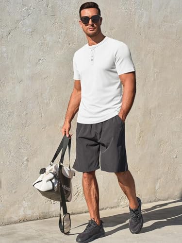 Runcati Men's Henley Shirts Short Sleeve Casual Ribbed Knitted Summer T-Shirt Slim Fit Workout Muscle Tops4