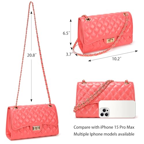 Image of Quilted Leather Crossbody Bags for Women Trendy Ladies Shoulder Purse Satchel HandBag with Chain Strap