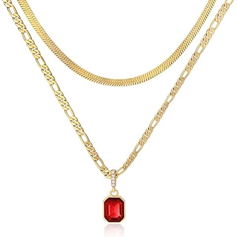 ACECHA Gold Layered Necklace with Emerald Pendant Cover