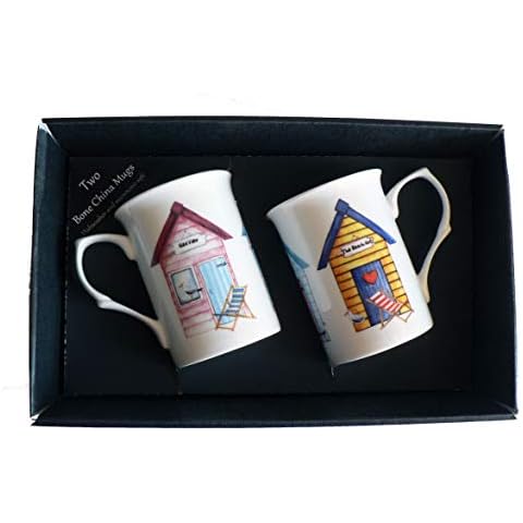 Gift Boxed Set of 2 Beach Huts Mugs Cover
