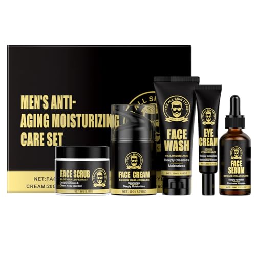 5-teiliges Anti-Aging Gesichtspflege Set für Männer mit Waschgel, Peeling, Serum, Creme & Augencreme für Tiefenreinigung, Faltenreduzierung – Ideal als Geschenke für Männer, Weihnachtsgeschenke