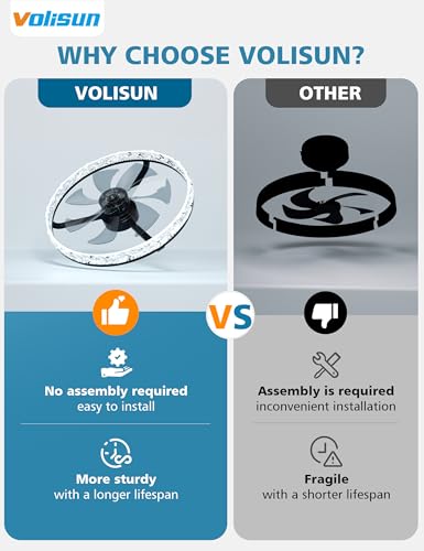 Image of VOLISUN Low Profile Ceiling Fan with Lights and Remote, No Assembly, 24in Modern Ceiling Fans Flush Mount, 3000K-6500K Dimmable Bladeless LED Fan Light, Black Fandelier Ceiling Fans for Bedroom