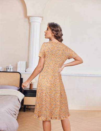 Image of Ekouaer Nightgowns for Women with Pockets Button Front Short Sleeve House Dresses Floral Print Mumu Dress