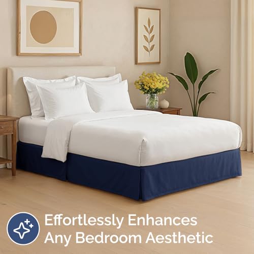 Pleated Bed Skirt Queen Size - 3 Sided Pleated Bed Skirt Queen - Ultra-Soft, Easy Fit with 18 Inch Tailored Drop - Hotel Quality, Wrinkle Free & Fade Resistant - for Women, Men, Kids and Teens - Navy