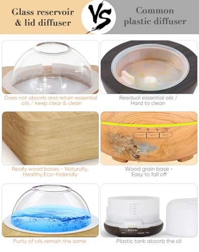 Levoair GLASS ESSENTIAL OIL DIFFUSER Glass Dome Essential Oil Diffuser With Glass Reservoir & Wood Base-No Plastic, 200Ml Ultrasonic Glass Diffuser For Aromatherapy thumb #2