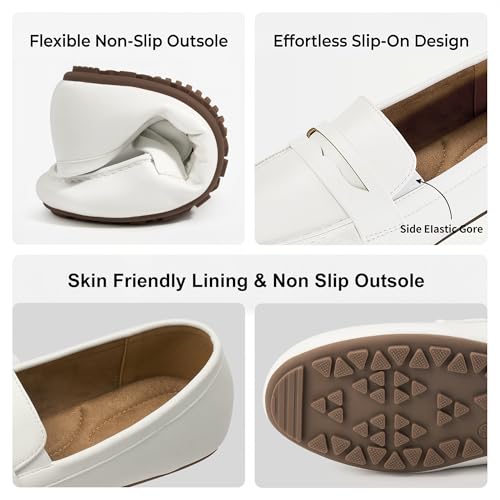 Image of Ecetana Womens Loafers Comfortable for Work: Cushion & Lightweight Slip On Business Casual Flat Shoes - Long Hours of Standing Walking - Penny Loafers for Daily Commuters