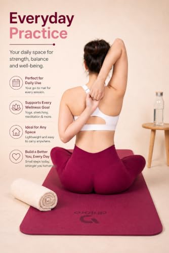 Image of Premium Yoga Mat 6mm Thick for Women & Men | Non-Slip Exercise Mat for Home Workout, Yoga, Pilates & Stretching | Extra Cushioning, Sweat Resistant, Anti-Tear | Wine Peach