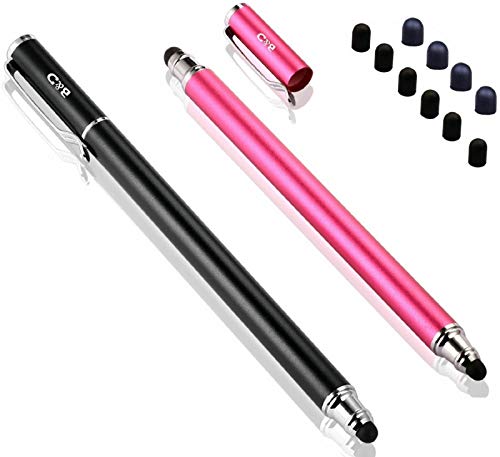 Bargains Depot (2 Pcs) [New Upgraded][0.18-inch Small Tip Series] 2-in-1 Stylus/Styli 5.5-inch L with 10 Replacement Rubber Tips -Black/Pink