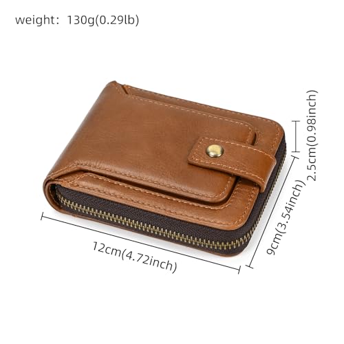 Genuine Leather Zipper Wallet for Men, RFID Blocking Mens Wallet with Zipper Coin Pocket ID Window Zipper Wallets Large Capacity2