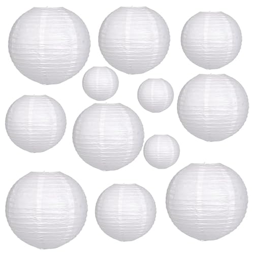 12Pcs White Paper Lanterns - Chinese Japanese Round Hanging Lamp ...