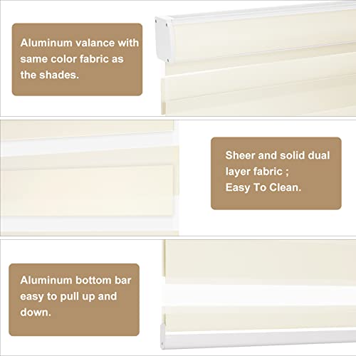 Image of Changshade Custom Size Zebra Blinds Cordless Indoor Window Shades Privacy Dual Layer for Living Room, Bedroom, Bathroom, Kitchen, Nursery, Inside Outside Mount Easy Install, Light Filtering, Beige
