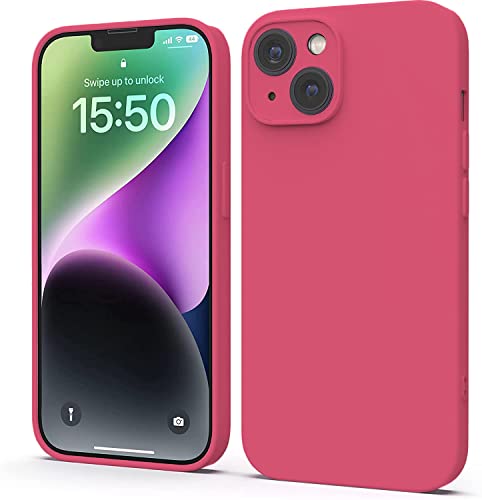 Image of Elzzi Microfiber Square Candy Case Compatible for iPhone 14, Shockproof Slim Back Cover Liquid Silicone Case (Hibiscus)