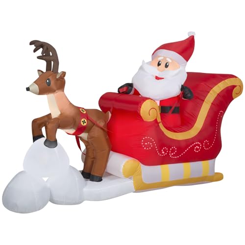 Gemmy Lightshow Airblown Inflatable Sewn in Micro LED Santa and Sleigh Takeoff Scene, 5.5 ft Tall