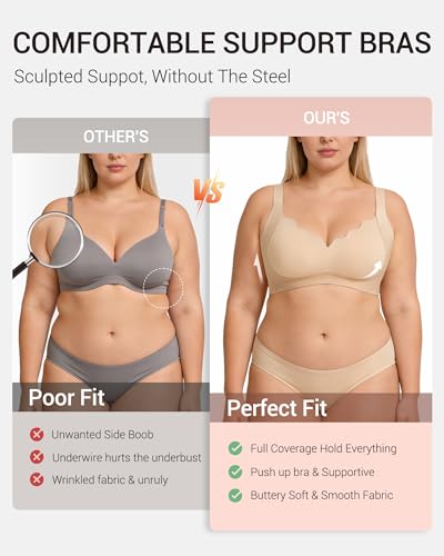 Image of Gailife Scalloped Lift Bras Women Soft Jelly Push Up Wireless Bra Supportive V Neck No Underwire Seamless Tshirt Bralettes