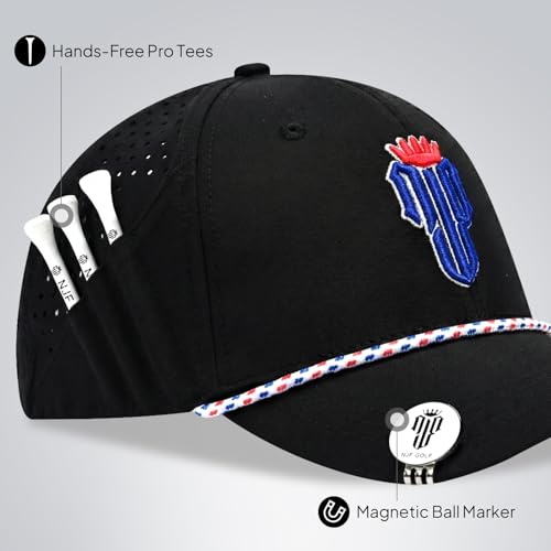 Image of NJF Golf Hat Men - Breathable Mens Golf Hats, Adjustable Rope Hook and Loop Style Cap, Convenient Cap with Tee Holder