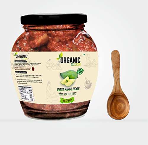 Image of Organic Anand Pure & Natural Less Sweet Mango Pickle (Mitha Aam ka achar) Jaggery Mango Pickle, Homemade Achar, No Artificial Preservatives & Colors (350Gm)