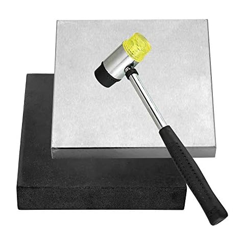 Oudtinx Steel and Rubber Block 2 Pcs Work Bench Blocks Stamping Block for Hammering, Shaping, Chasing, Flattening Metals 6" x 6" (15cm x15cm) Cover