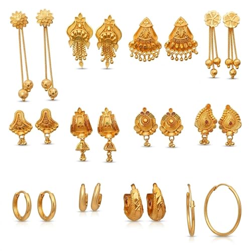 Image of Gold Earrings Combo Pack of 12 Pairs for Women & Girls | Traditional & Modern Gold-Tone Earrings Set | Lightweight Fashion Jewellery