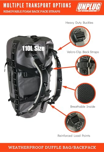 Image of UNPLUG Ultimate Adventure | 1680D Heavy Duty Waterproof Bag | Large Travel Bag which can be Used for Camping, Motorcycling, Boating, or Hunting|110L Storm Grey