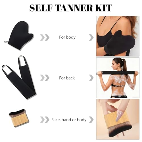 Yamobi 3 Pack Juego de Guantes Autobronceadores con Aplicador para Espalda y Pincel para Piernas (Negro) - imagen 5