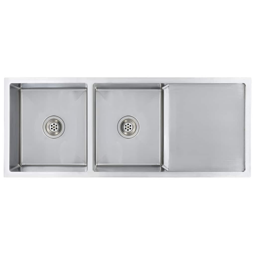 vidaXL Handmade Kitchen Sink Under-Mount Kitchen Sink Drop in Basin Single Bowl Workstation Flushmount Installation Stainless Steel