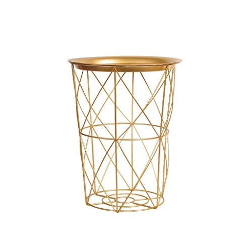 Wrought Iron Side Table/Storage Basket, Metal Solid Frame, Multi-Funct