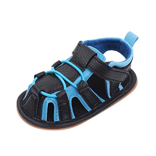 Toddler Sandals Boys Summer Rubber Sole Flat Girls Sandals Soft Baby Non-Slip Shoes Walking Boys Baby Shoes (Blue, 12-18 Months)