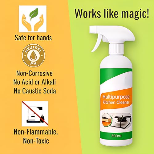 Image of Dustex 500Ml Kitchen Cleaner Spray Oil & Grease Stain Remover For Gas Stove, Chimney BBQ Exhaust Fan Non-Flammable Nontoxic Magic Degreaser Liquid Spray for Grill & Home glow all surface cleaner