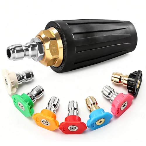 Pressure Washer Turbo Nozzle Tips 360 Rotating Spray Turbo Nozzle Pressure Washer Attachments with 7 Power Washer Tips for Garden Roads Terraces Car Washing Drainage Ditches 4.0 GPM Max 4000 PSI