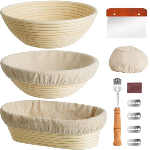 Banneton Cesta à Prova de Pão Kikcoin Com 3 (23 cm Redonda, 25 cm...