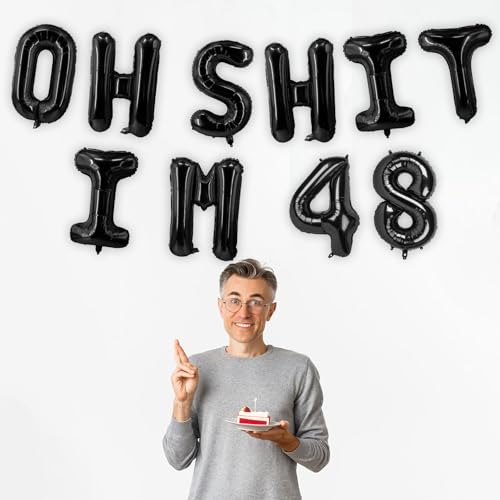 Image of Oh I'm 48! Latex Balloons 16 Inch Black Hallo Forty Eight Cheers to 48 Years Old Theme Decor for Man Woman Happy 48th Birthday Party Photo Studio Prop Flag Decorations Favors Supplies