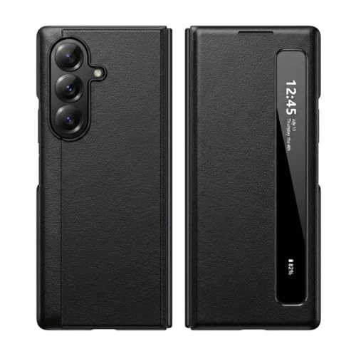 Image of MILLION CASES Intelligent View Side Window Flip Case for Samsung Galaxy Z Fold6, Galaxy Z Fold6 Back Cover Case(2024) - Leather | Midnight Black