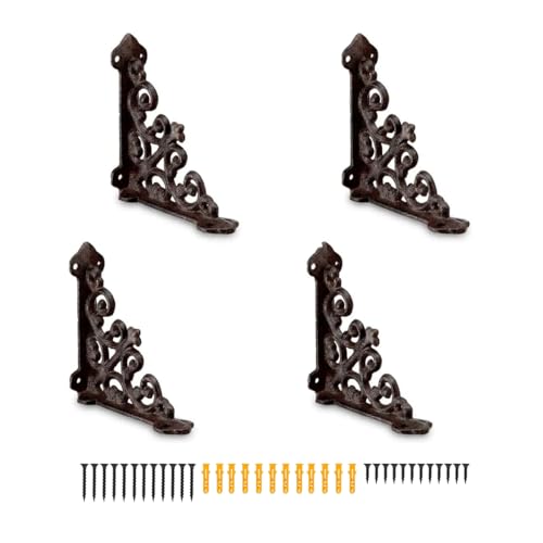 Z metnal 4 Pack Cast Iron Shelf Brackets 4x4 Inch Heavy Duty Decorative Corner Braces for Floating Shelves Vintage Brown Metal Mailbox Bracket Rustic Farmhouse Wall Decor