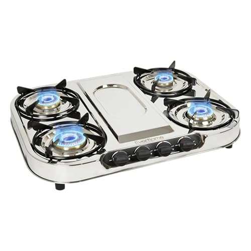 Image of Everflame Swift 4 Burner Gas Stove | Stainless Steel Body | Burners | Gas Saver Technology | Manual Ignition | 360 Brass Nozzle | 2 Years Manufacturer Warranty