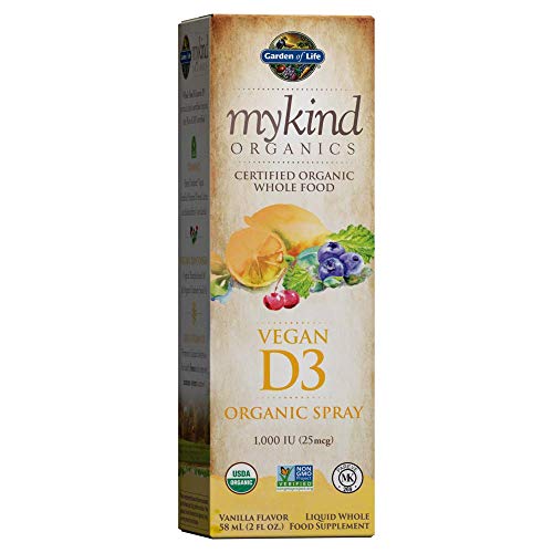 Garden of Life D3 Vitamin - mykind Organic Whole Food Vitamin D Supplement with Plant Omegas, Vegan, Vanilla, 2oz Liquid *Packaging May Vary*