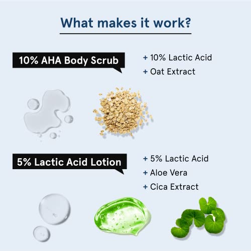 Image of Be Bodywise 10% AHA Body Scrub (200g) & 5% Lactic Acid Body Lotion (200ml) | With Aloe Vera, Oats & Cica Extract | Exfoliates Skin, Reduces Tan, Ingrown Hair & Reduces Appearance Of Strawberry Legs