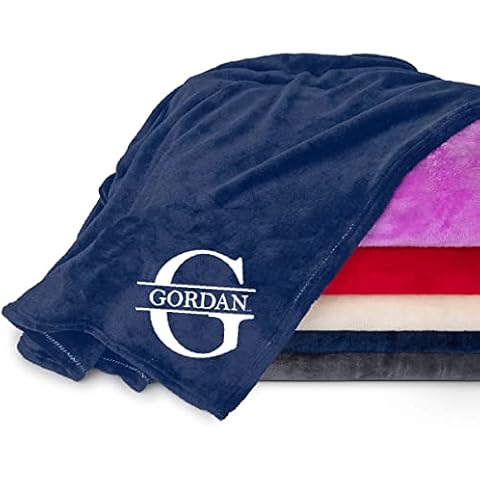Personalized Blankets for Adults with Custom Name & Initial Monogram - Custom Blanket for Him and Her - Super Soft and Cozy Fleece Blanket - 60x40 Inches Unisex Customized Blanket - Navy Cover
