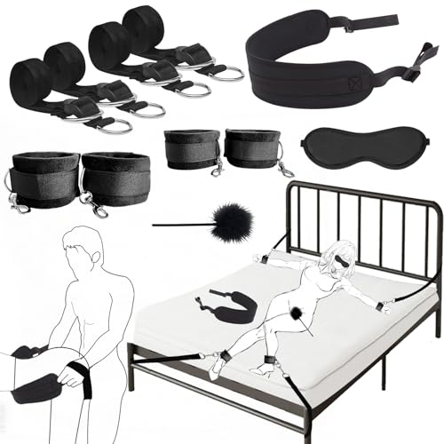 Sex Toys BDSM Bondage Restraints Sex Harness Adjustable Bed Restraints Sex Straps Kit Sex Sling Handcuffs Cross Strap Blindfold Tickler Feather Bondage Gear & Accessories Adult Couples