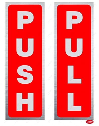 LEPPO Push & Pull Door Sign Self Adhesive Laminated Sticker for Glass Wooden Doors for Offices, Stores, Cafes, Shops & More Places Indoor or Outdoor use - (Pack of 18 Pcs) (Red)