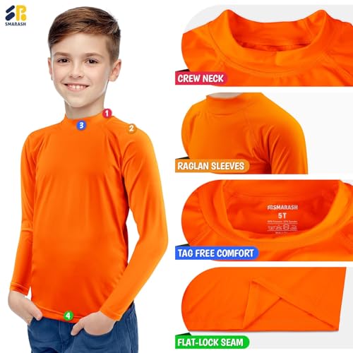 Boys Rash Guard Long Sleeve UPF 50+ Sun Protection Swim Shirt Rashguard Fishing Surf Quick Dry Cool Beach Shirtfor Youth Kids Orange Red Size 10-123