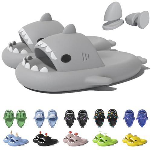 Jfxgjuv Shark Slides Ice Cream Cone, Shark Slides with 3D Funny Fins, Cloud Shark Home Spa Slippers Sandals Shoes for Women Men