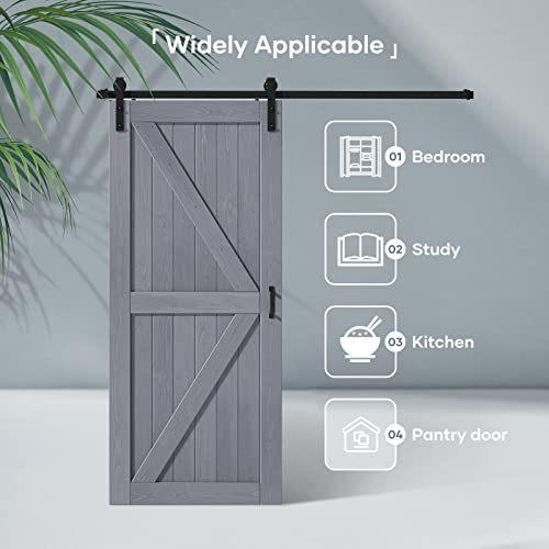 Image of FREDBECK 36in x 80in Gray Wood Barn Door,Double Surfaces,K-Frame,Grey