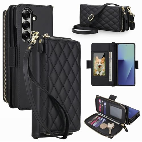 Étui Samsung Galaxy Z Fold 3 portefeuille zippé sangle cuir noir antichoc