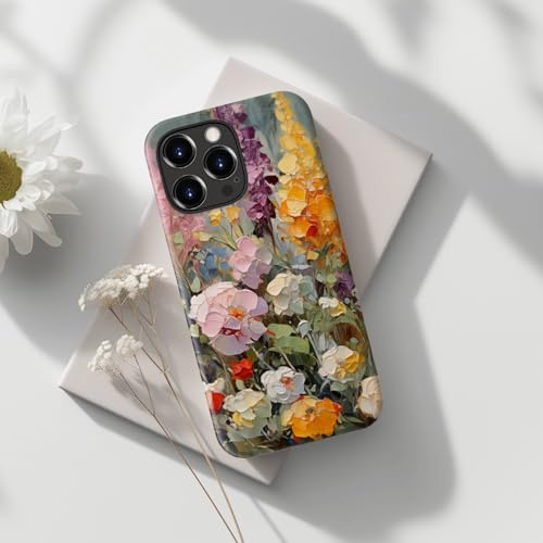 Image of Goodon for iPhone 16 Pro Max Case Cute - Wireless Charging Compatible - Dual-Layer Hard Shell + Silicone Cover - Protective Phone Case with Trendy Designs for Women - Oil Painting Flowers