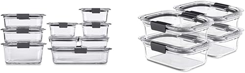Rubbermaid Brilliance - Juego de 9 contenedores de alimentos de 3.2tazas de vidrio y 4 contenedores de alimentos (8 piezas), sin bisfenol A y a